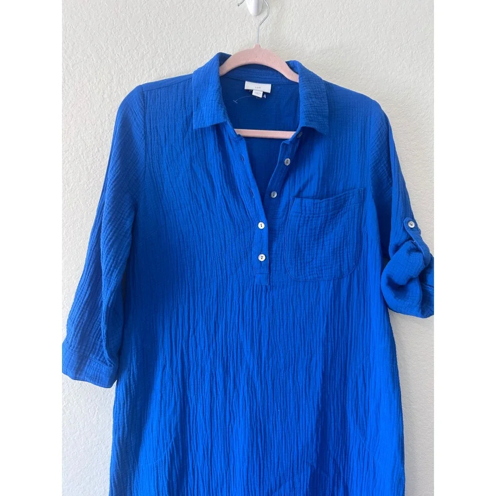 J. Jill 100% Cotton-Gauze‎ One-Pocket Blue Lagenlook Shirtdress SZ XS - Picture 3 of 10